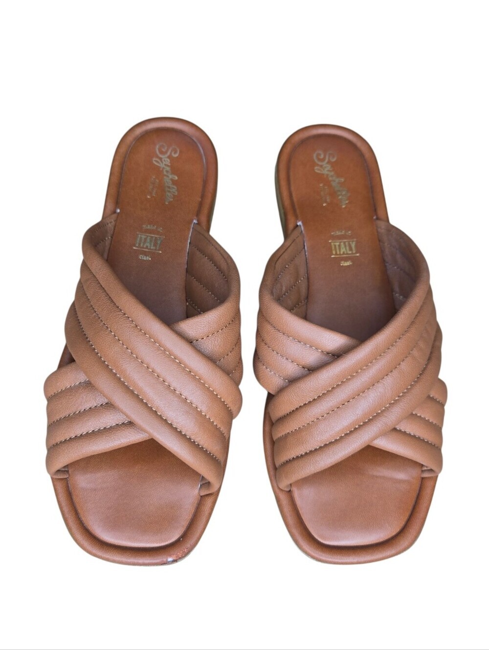 Seychelles Womens Tan Brown Word For Word Leather Criss Cross Slide Sandals 9.5
